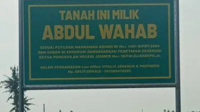 Plang tanah milik ahli waris sah almarhum Abdul Wahab